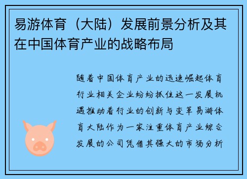 易游体育（大陆）发展前景分析及其在中国体育产业的战略布局